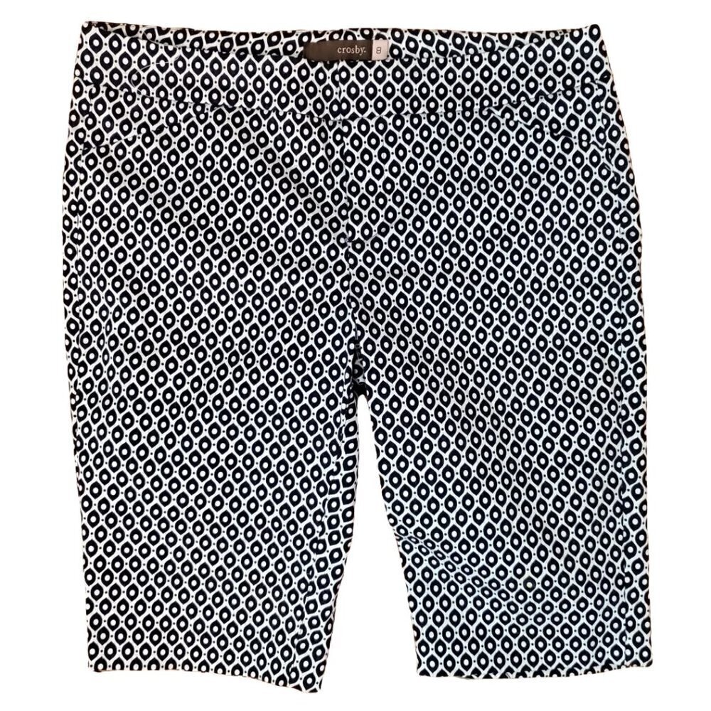 💎178 Crosby Black and White Cotton Geometric Bermuda Shorts
